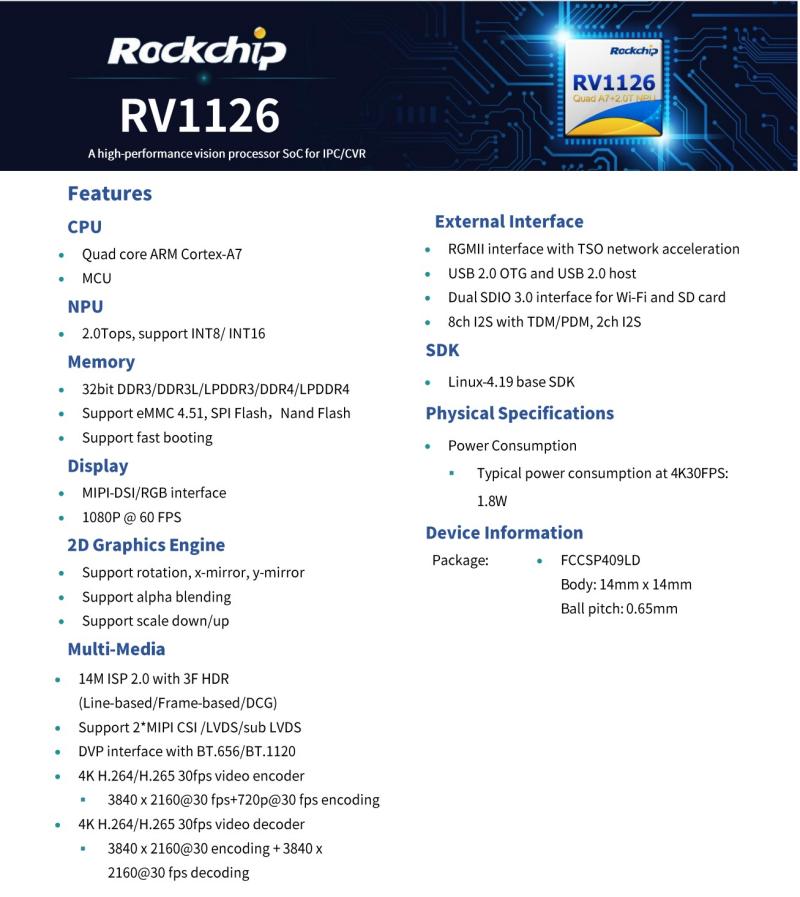 Rockchip rv1126、低消費電力で高性能のスマート IPC カメラの選択